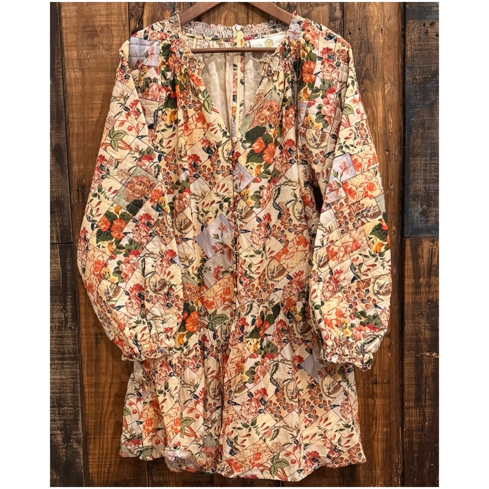 ANNA CATE Peyton Floral Mini Dress Size M Cottagecore Prairie Quilt NWT
